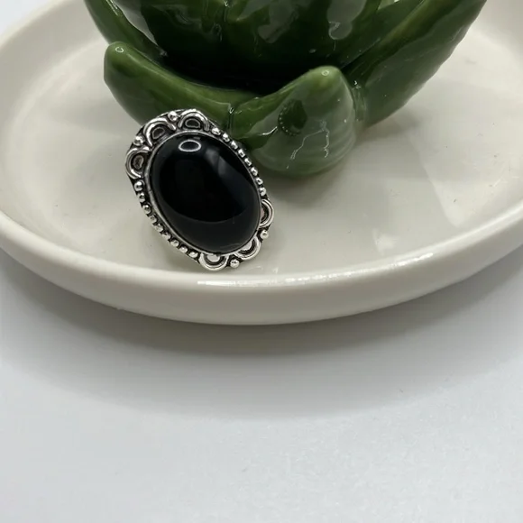 Sterling silver black onyx ring size 9 Bohemian festival ring - Picture 2 of 3